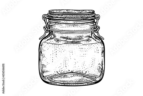 Empty jar hand drawn ink sketch. Engraved vector illistration
