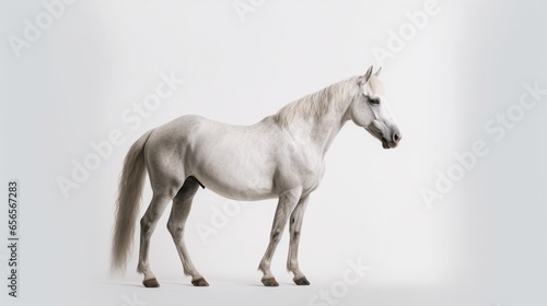 white horse standing on a white background the horse.Generative AI