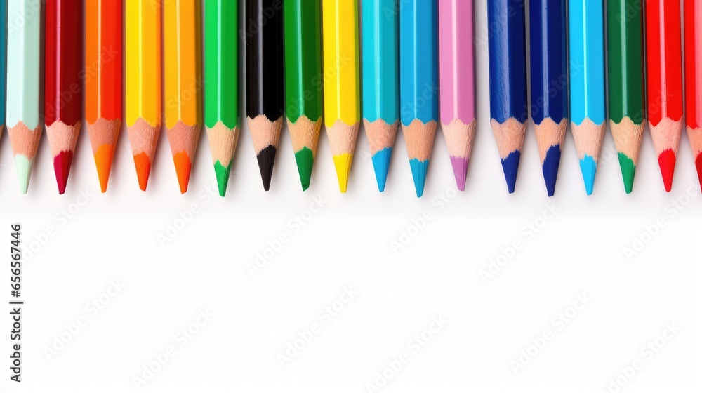 row of Color pencils on white background.Close up. row of Color pencils on white background.Close up.