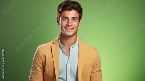 Stylish man on colored background.