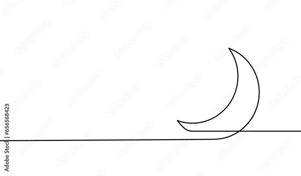 Moon continuous one line art icon. Hand drawn black moon isolated on white background. Hands drawing graphic element crescent. Draw symbol for design prints. Oneline lineart. Vector illustration Moon continuous one line art icon. Hand drawn black moon isolated on white background. Hands drawing graphic element crescent. Draw symbol for design prints. Oneline lineart. Vector illustration