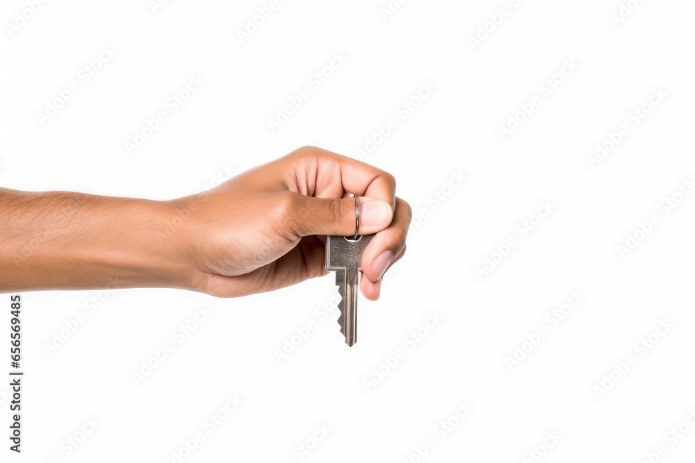 hand holding keys on white background, Generative AI hand holding keys on white background, Generative AI