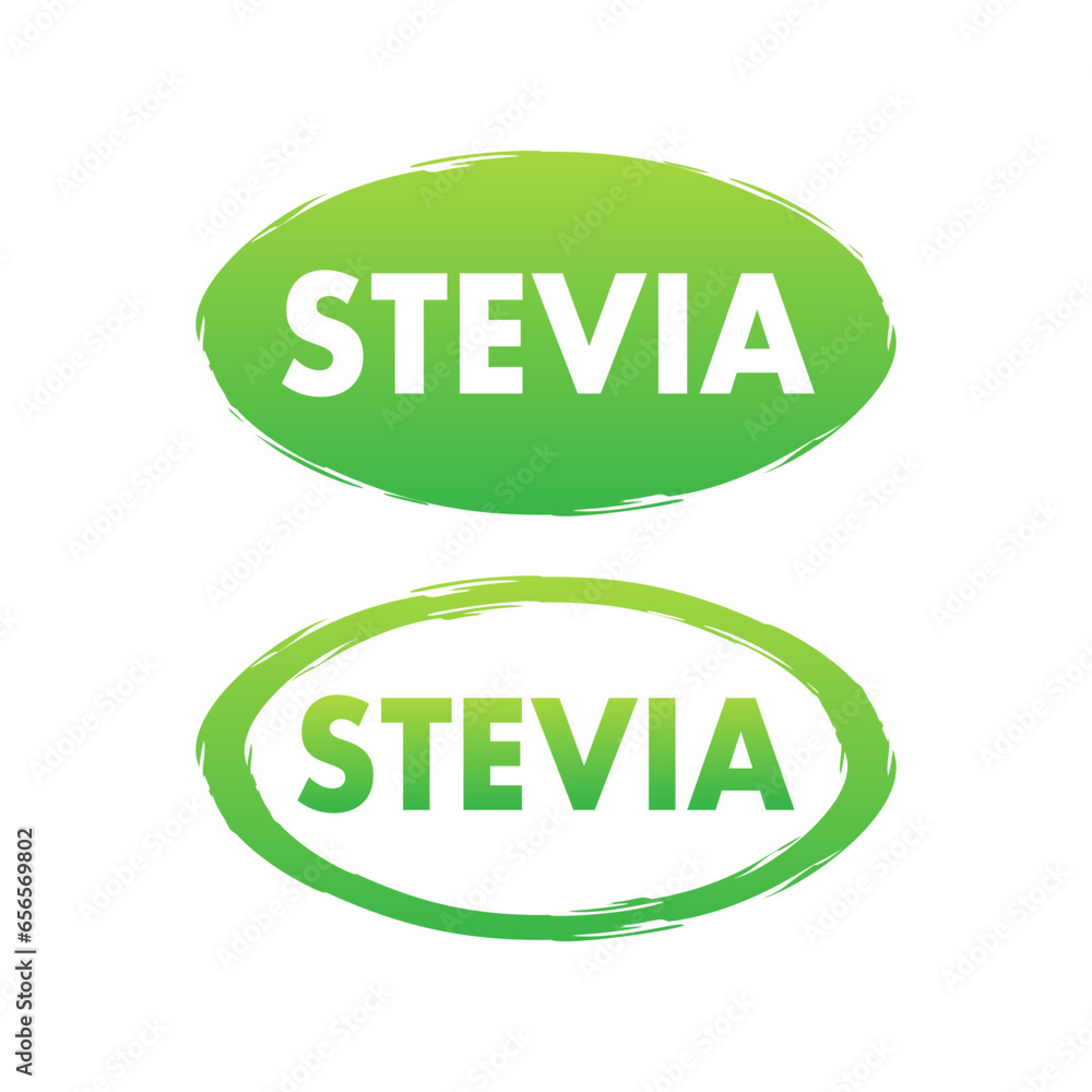 Stevia label. Sugar substitute. 100 natural stevia. Eco, organic and bio logo. Vector stock illustration Stevia label. Sugar substitute. 100 natural stevia. Eco, organic and bio logo. Vector stock illustration