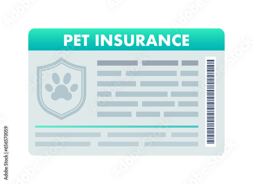 Pet insurance card with a dogs paw on it. Pets and Animal insurance policy. Medical care and veterinary clinic. Vector stock illustration