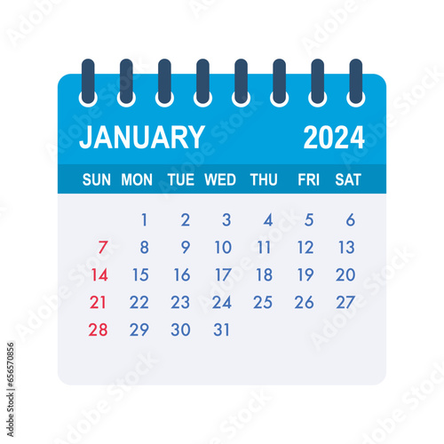 February 2024 Calendar Leaf. Calendar 2024 in flat style. Vector stock illustration