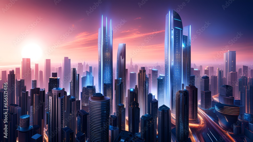 Fototapeta premium city skyline at sunset