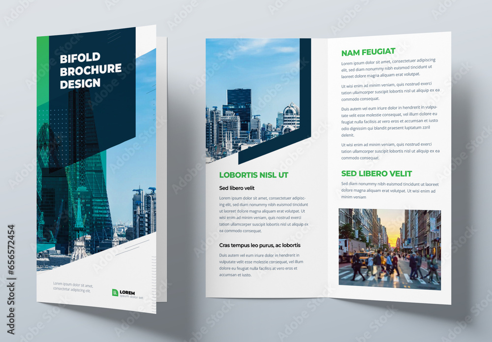 Business Bifold Layout with flat Elements Stock Template | Adobe Stock