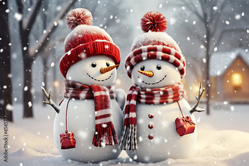 cute couple of snowman, AI generated