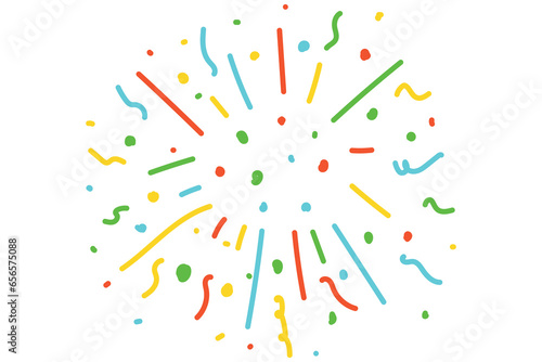 Exploding party popper. Cracker with colorful confetti. Festive firecracker icon. Popping ribbon confetti. Cracker for celebrating christmas birthday. Vector illustration isolated on white background.