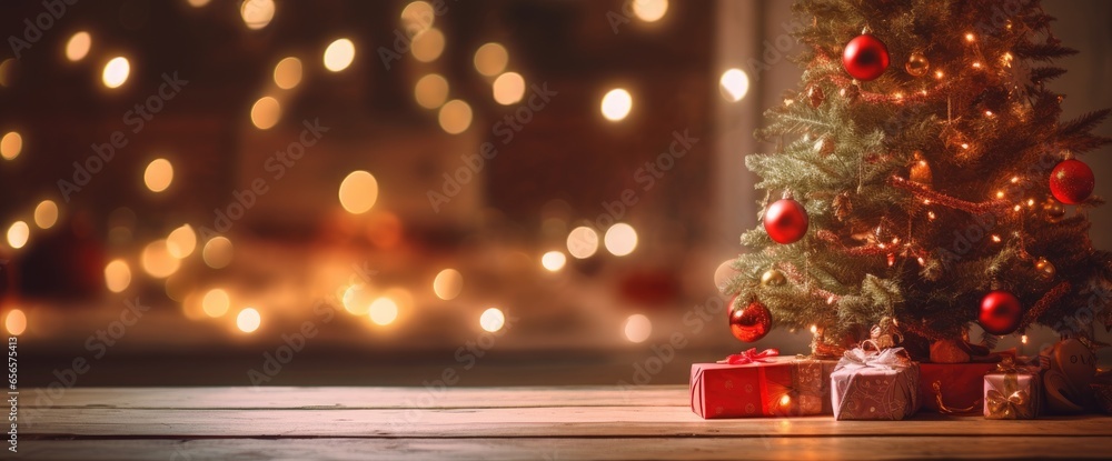 a christmas tree lit by lights on the floor Generative AI a christmas tree lit by lights on the floor Generative AI