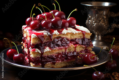 Generative AI - A piece of schwarzwald cake with cherries