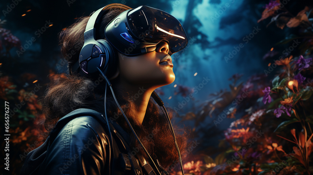 3D Virtual Reality Headset User in Virtual Game World 3D Virtual Reality Headset User in Virtual Game World