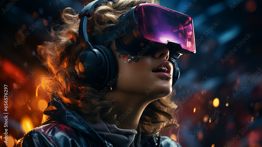 3D Virtual Reality Headset User in Virtual Game World 3D Virtual Reality Headset User in Virtual Game World