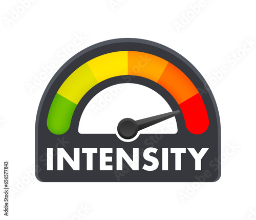 Intensity Level Meter, measuring scale. Intensity Level speedometer indicator. Vector stock illustration