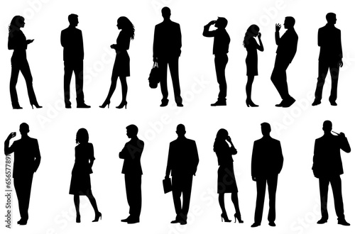 Silhouette of a man and woman in a business suit standing. isolated on white background. eps 10	