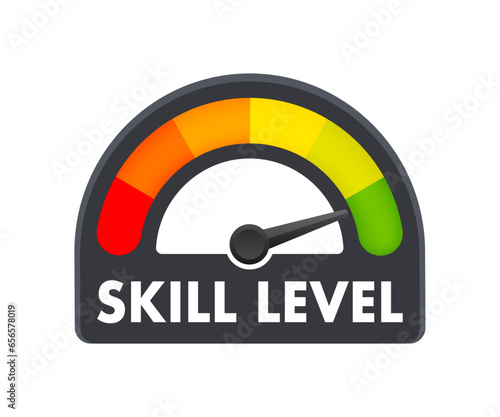 Skill Level Meter, measuring scale. Skill Level speedometer indicator. Vector stock illustration