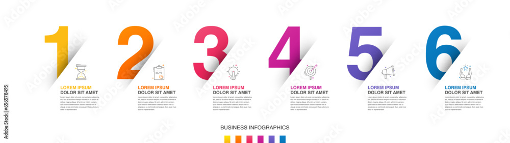 Modern vector flat illustration. Line infographic numbers template with six elements, icons. Timeline designed for business, presentations, web design, interface, diagrams with 6 steps Modern vector flat illustration. Line infographic numbers template with six elements, icons. Timeline designed for business, presentations, web design, interface, diagrams with 6 steps