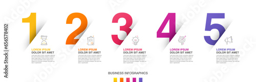 Modern vector flat illustration. Line infographic numbers template with five elements, icons. Timeline designed for business, presentations, web design, interface, diagrams with 5 steps