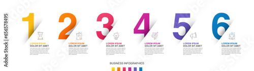 Modern vector flat illustration. Line infographic numbers template with six elements, icons. Timeline designed for business, presentations, web design, interface, diagrams with 6 steps