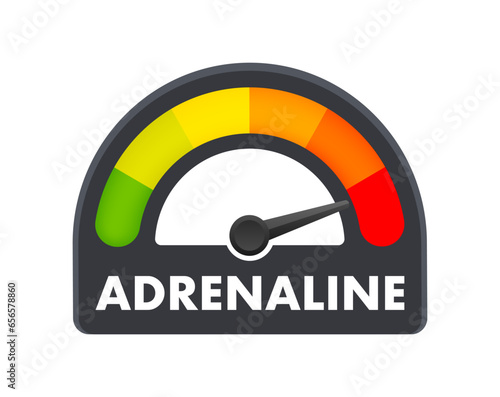 Adrenaline Level Meter, measuring scale. Adrenaline speedometer, indicator. Vector stock illustration