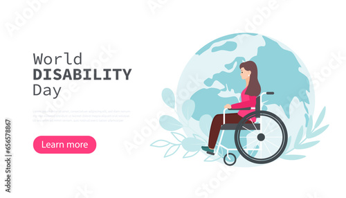 World Disability Day web banner. Concept of supporting people with disabilities. Modern vector illustration.