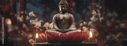 buddha statue and lotus flowers