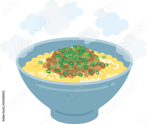 Ëå∂Á¢ó„Å´Áõõ„Çâ„Çå„Åü„ÄÅÁ¥çË±Ü„Çí„ÅÆ„Åõ„Åü„ÄÅÂçµ„Åã„Åë„ÅîÈ£Ø„ÅÆ„Ç§„É©„Çπ„Éà