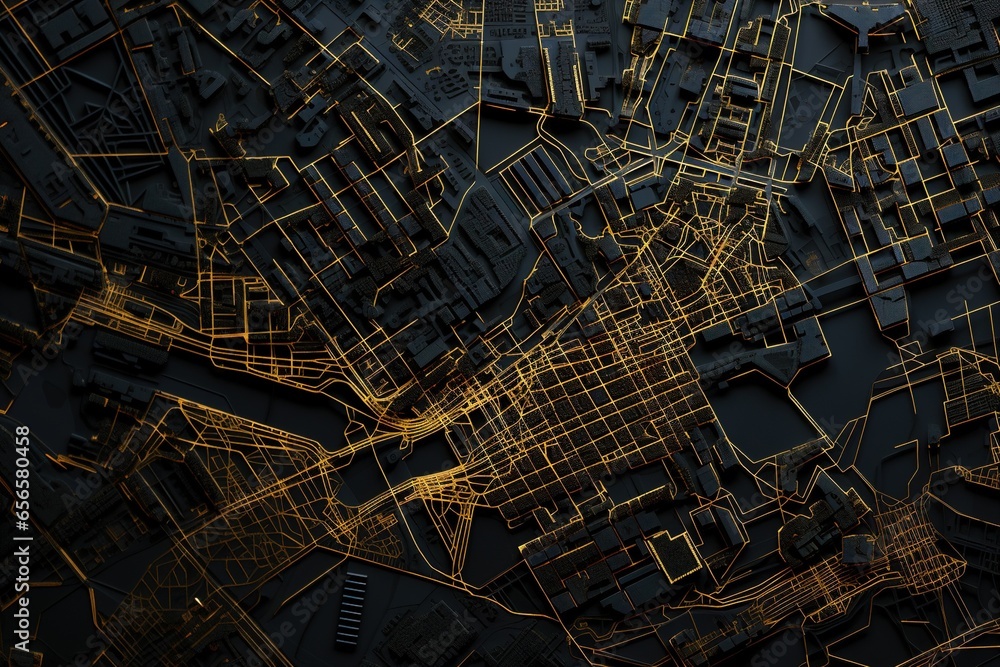 Obraz premium Topographic contour map morphed into metallic grid circuitry