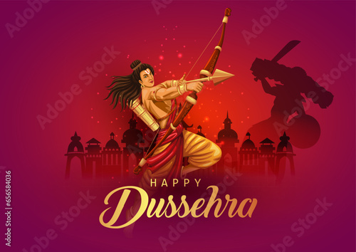 Happy Dussehra festival of India. of Lord Rama killing Ravana. vector illustration design