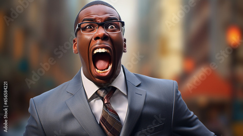 Funny black businessman screaming