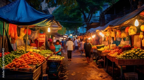 Panoramic view of a fruit market in Bali, Indonesia