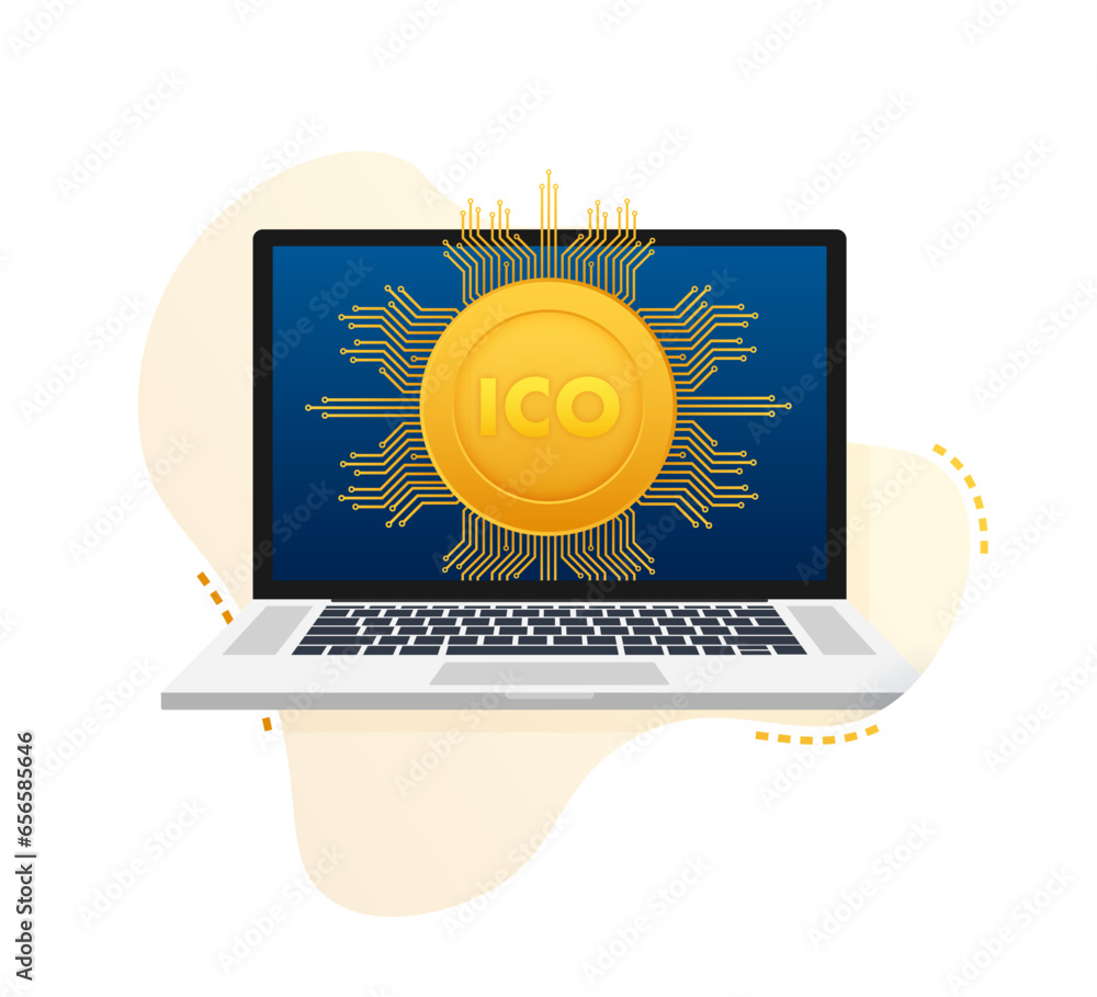 ICO, initial coin offering. ICO Token production process. Vector stock illustration ICO, initial coin offering. ICO Token production process. Vector stock illustration