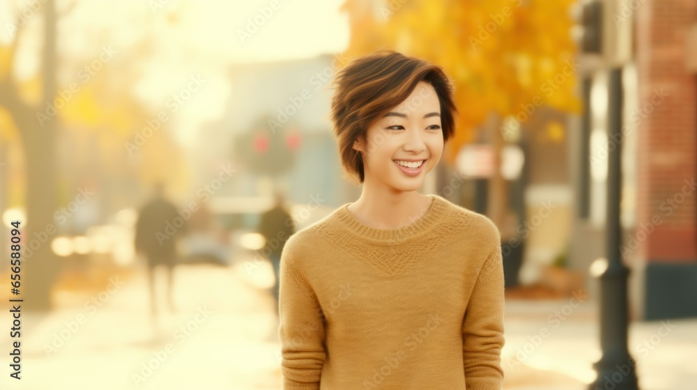 Beautiful asian girl posing on the street