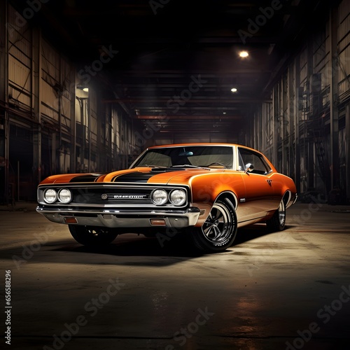 3D rendering of an old american muscle car in a garage © Iman
