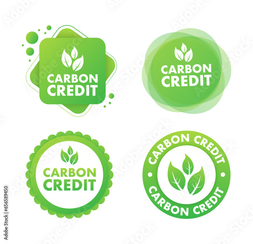 Carbon Credit green sign. CO2 Emission reduction. Carbon sequestration idea. Vector stock illustration