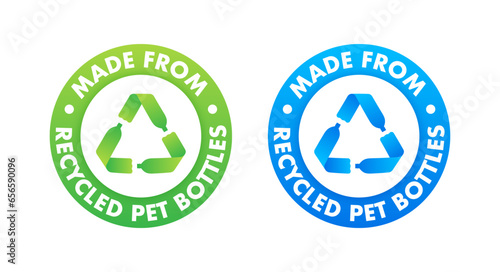 rPet standard sign, label. 100 percent recycled materials and bottles. Recycled polyethylene terephthalate. Vector stock illustration