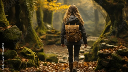 A woman walking deep into the forest