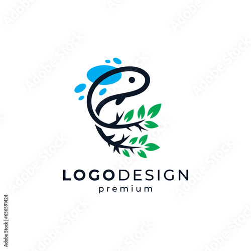 fish and plant for ecology, nature, environment or aquascape logo design