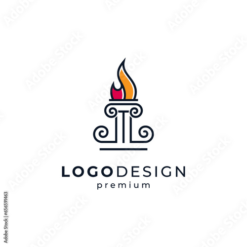 fire and pillar for justice, attorney and law logo design