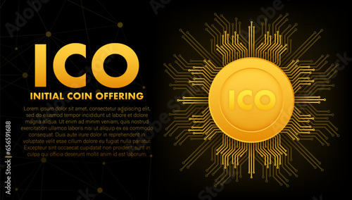 ICO, initial coin offering. ICO Token production process. Vector stock illustration photo