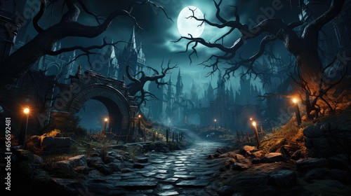 Background for Halloween old gothic castle Haunted mansion on a scary night