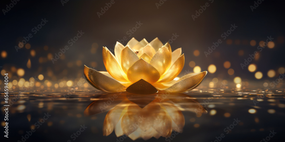 Abstract background with golden lotus flower illuminated at night Abstract background with golden lotus flower illuminated at night