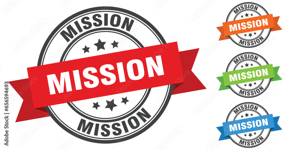 mission stamp. round band sign set. label mission stamp. round band sign set. label