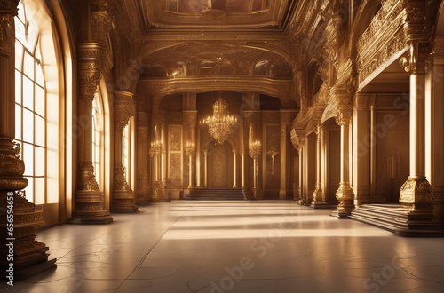 The Opulent Interior of a Golden Royale Palace Castle. Step Into a Regal Fantasy