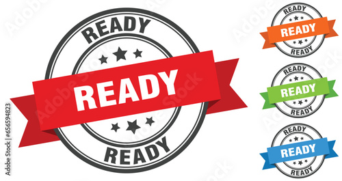 ready stamp. round band sign set. label