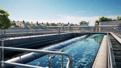 A water treatment plant, purifying and distributing clean water to a city