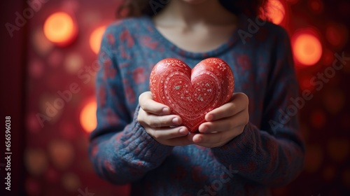 Image of a hands holding a red heart shaped Valentine's Day card.