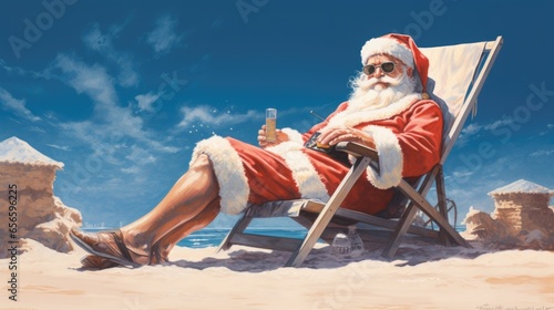 Wallpaper Mural santa claus relaxing on a deckchair in the sun on a desert island, very sunny. generative ai Torontodigital.ca