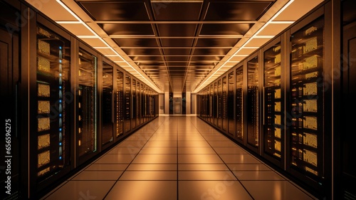 An image of a data center with rows of server racks, symbolizing the centralized storage solutions used to store digital information