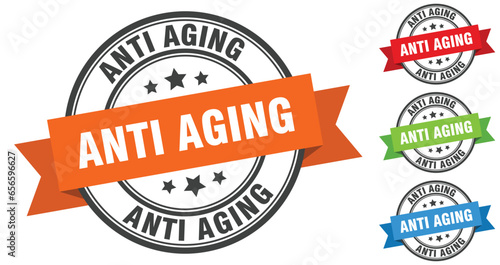 anti aging stamp. round band sign set. label